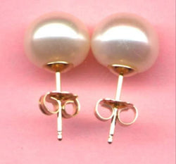 Solid Gold Large Pearl earring stud earrings, 10-12 mm AAA Genuine pearl studs,14K Solid Gold earrings