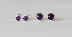 4mm, 6mm, 8mm Natural Amethyst Earring Studs Sterling silver Purple stone earring studs February birthday gift Birthstone- Amethyst earrings