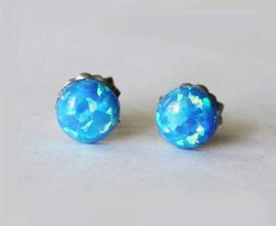 4mm, 5mm, 6mm Bright blue opal studs earrings, Ocean blue Opal Studs, hypoallergenic Titanium earrings, Blue post studs, for sensitive ears