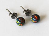 Black fire opal stud earrings, 3, 4, 5, 6, 8, 10mm opal ball studs Niobium or Titanium earrings hypoallergenic earrings Holiday gift for her