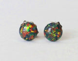 4mm, 5mm, 6mm Black fire opal stud earrings, hypoallergenic Titanium Earrings, Black opal studs, Gemstone post studs, Sensitive ears