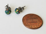 4mm, 5mm, 6mm Black fire opal stud earrings, hypoallergenic Titanium Earrings, Black opal studs, Gemstone post studs, Sensitive ears