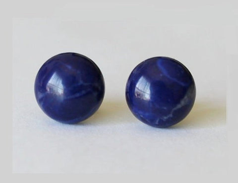 Large 10mm Lapis Blue Howlite stone studs, Titanium Earrings, hypoallergenic, Cabochon Gemstone, deep blue earrings
