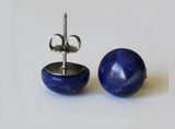 Large 10mm Lapis Blue Howlite stone studs, Titanium Earrings, hypoallergenic, Cabochon Gemstone, deep blue earrings