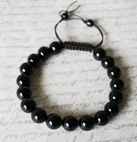 10mm, 12mm Black Onyx Bracelet, Adjustable Length, Unisex bracelet, Father's day gift, Christmas, Gifts for her, Gifts for him