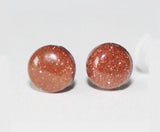 Tiny 4mm Brown Sparkly Goldstone Cabochon studs, Hypoallergenic Titanium earrings, Silicone Ear nuts, Cabochon Gemstone,for sensitive ears