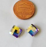 Titanium Earrings, 8mm AB clear chessboard Swarovski crystal studs, Hypoallergenic, Nickel free, for sensitive ears, Rainbow crystal studs
