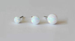 Dainty 3mm, 4mm, 5mm, 6mm fire white opal stud earrings- Titanium or Niobium earrings- hypoallergenic- opal ball studs- Cartilage