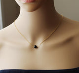 8mm & 10mm Black Onyx necklace, Floating black stone necklace, Sterling silver black gemstone necklace Black bead necklace Rose Gold stone necklace