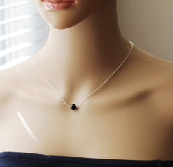 8mm & 10mm Black Onyx necklace, Floating black stone necklace, Sterling silver black gemstone necklace Black bead necklace Rose Gold stone necklace