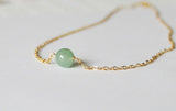 8mm Natural Green Aventurine necklace, Floating green stone necklace, gold gemstone necklace, Green bead necklace, Rose Gold necklace