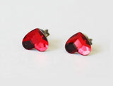 Titanium earrings, Red Swarovski crystal heart studs, Valentine gift, Heart crystal earrings, Hypoallergenic, Sensitive ears, Red studs