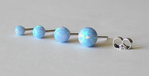 Ice blue opal stud earring, 3mm, 4mm, 5mm, 6mm blue opal stud,Sterling Silver,Cartilage, fire opal stud, Multiple piercing, Birthstone gifts