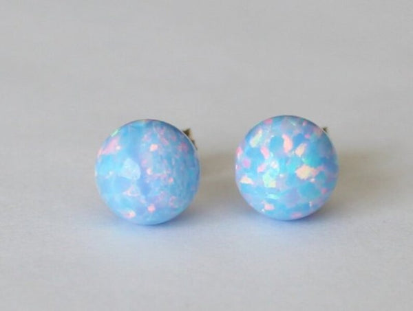 6mm, 8mm Ice blue opal ball stud earrings, Gold opal earrings, 14K Gold filled opal earrings, Blue opal studs Birthstone Light blue earrings