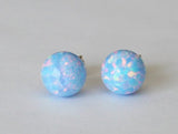 6mm, 8mm Ice blue opal ball stud earrings, Gold opal earrings, 14K Gold filled opal earrings, Blue opal studs Birthstone Light blue earrings