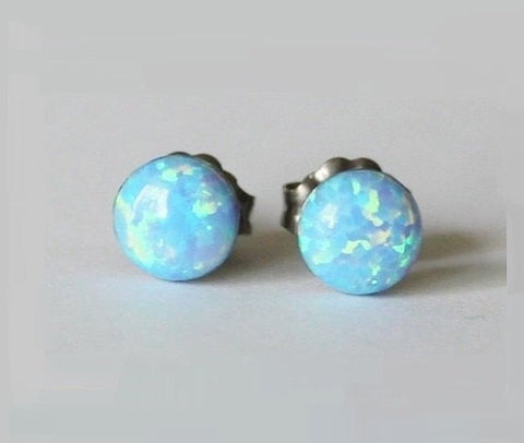 4mm, 5mm, 6mm Ice blue opal Stud earrings, Sky blue opal earrings, hypoallergenic pure Titanium post earrings, Light blue opal studs