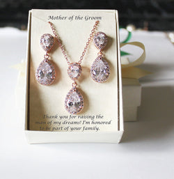 Bridal Jewelry Set- Double Tear Drop CZ Necklace and Earrings Set