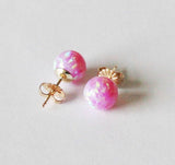 6mm, 8mm Iridescent Pink opal stud earrings, Pink opal ball earrings, Opal earring studs, Birthstone studs Pink opal earrings Christmas gift