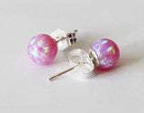 6mm, 8mm Iridescent Pink opal stud earrings, Pink opal ball earrings, Opal earring studs, Birthstone studs Pink opal earrings Christmas gift