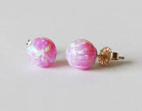6mm, 8mm Iridescent Pink opal stud earrings, Pink opal ball earrings, Opal earring studs, Birthstone studs Pink opal earrings Christmas gift