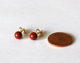 6mm Natural Red Jasper Studs, 14K gold filled earrings, Brown red gemstone studs, Jasper earrings, Red stud earrings