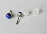 Titanium Earrings, hypoallergenic, Tiny 4mm Lapis Blue Howlite stone Cabochon studs, Silicone Ear nuts, Cabochon Gemstone, deep blue studs