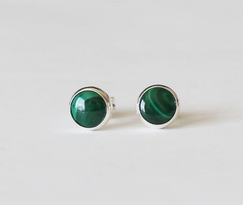 4mm, 6mm, 8mm Natural Green Malachite studs, Sterling silver studs, green gemstone post earrings green stone studs Green Malachite earrings