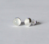 5mm, 6mm Natural Moonstone earring studs, Sterling silver earrings, silver gray glowing moonstone studs, Moonstone earrings, Birthstone gift