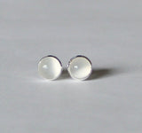 5mm, 6mm Natural Moonstone earring studs, Sterling silver earrings, silver gray glowing moonstone studs, Moonstone earrings, Birthstone gift