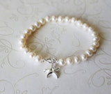 Genuine fresh water pearl and starfish bracelet, hand knotted, Sterling Silver, Bridesmaid bracelet, Beach Wedding,Nautical, navy and white