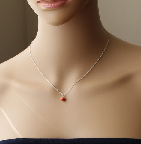 6mm Red fire Opal necklace Custom color opal pedant necklace Sterling Silver rope chain opal necklace Bridesmaid necklace Birthday Christmas