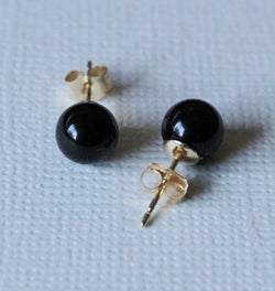 6mm Gold Pitch Black Onyx stud earrings, Gold post earrings, 14K Gold filled, Black studs, Gold post earrings
