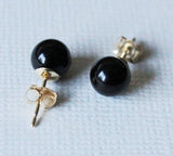 6mm Gold Pitch Black Onyx stud earrings, Gold post earrings, 14K Gold filled, Black studs, Gold post earrings