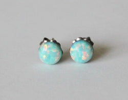 5mm Aqua Opal stud earrings- Titanium opal earrings - Mint opal studs- Small opal earrings- Titanium earrings- Hypoallergenic