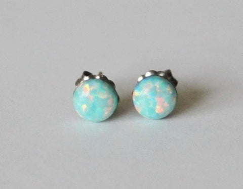 5mm Aqua Opal stud earrings- Titanium opal earrings - Mint opal studs- Small opal earrings- Titanium earrings- Hypoallergenic