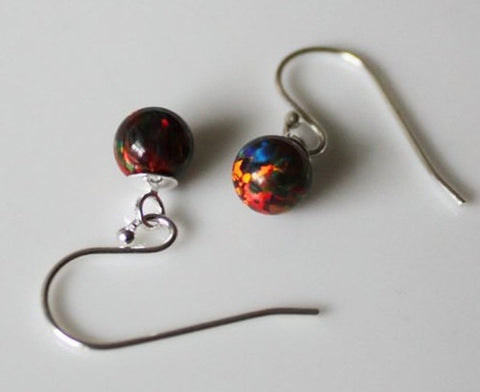 6mm, 8mm, 10mm Black Fire Opal drop earrings, opal dangle earrings, Black opal drop earrings, Birthstone earrings, Gold opal drop earrings