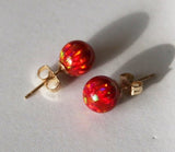 6 mm, 8mm Red fire opal stud earrings, 14K gold filled red opal studs, Red studs, Birthstone earrings, Christmas gifts, bridesmaid earrings