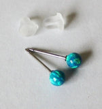 Peacock blue Titanium or Niobium opal earrings 3mm, 4mm, 6mm, 8mm blue Opal ball Studs Hypoallergenic blue green opal studs Titanium earring