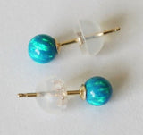 Solid gold Peacock Blue opal ball earring studs, 4mm, 6mm, 8mm blue opal studs, 14K gold opal earrings, gold silicone earrings, Opal earring