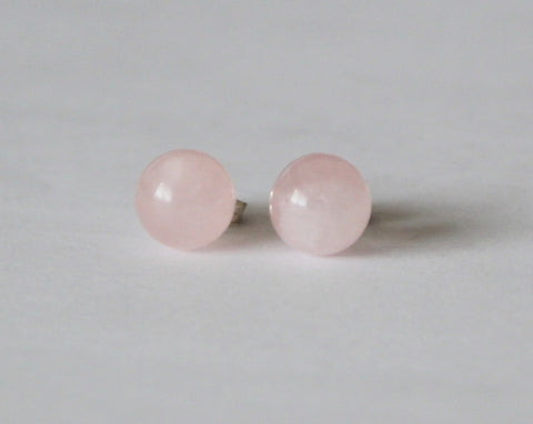8 mm Natural Rose Quartz ball earring studs Sterling Silver Pink rose quartz stud earrings Pale pink bridesmaid earrings Light pink gem stud