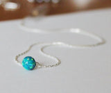 6mm, 8mm Sterling silver peacock blue opal floating necklace, blue opal floating necklace, Blue green Opal Necklace,Birthday birthstone gift