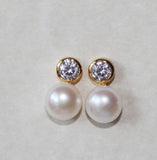 Fresh water pearl and CZ earrings, Sterling silver, Cubic Zirconia earrings, Bridesmaid earrings, Bridesmaid gifts, Bridal pearl earrings