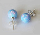 6mm or 8mm Ice blue fire opal stud earrings, Sterling Silver, Sky blue opal earrings Bridal, October birthday Light blue opal studs Birthstone
