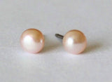 4-5mm tiny Peach fresh water pearl stud earrings, peach pearl earring studs, Titanium pearl earrings, Hypoallergenic, Pink small studs
