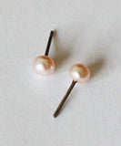 4-5mm tiny Peach fresh water pearl stud earrings, peach pearl earring studs, Titanium pearl earrings, Hypoallergenic, Pink small studs