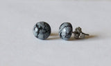 8mm, 10mm Natural Snowflake Obsidian studs, Titanium Earrings (hypoallergenic), White and Black studs, Gemstone Studs Titanium post earrings