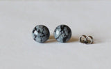 8mm, 10mm Natural Snowflake Obsidian studs, Titanium Earrings (hypoallergenic), White and Black studs, Gemstone Studs Titanium post earrings