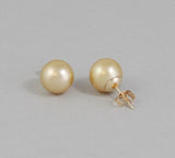Solid gold round Gold South sea pearl studs 10mm Golden Salt water pearl stud earrings 14K Gold genuine pearl earrings Christmas gift for her