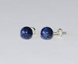 8mm Natural Sodalite Gemstone ball studs Sterling silver Blue stone stud earrings Denim blue earrings Blue stone earrings birthstone gift