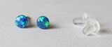 Tiny 4mm Titanium Deep Blue Opal Studs, hypoallergenic titanium post earring, silicone backs, ocean blue opal studs, for sensitive ears
